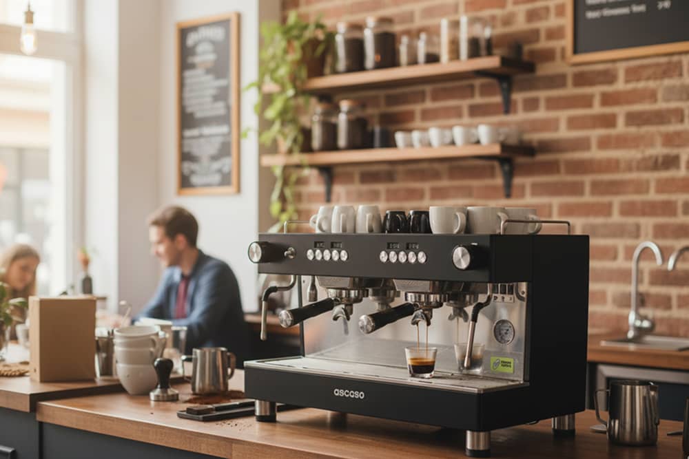 Técnico instalando una máquina de café comercial